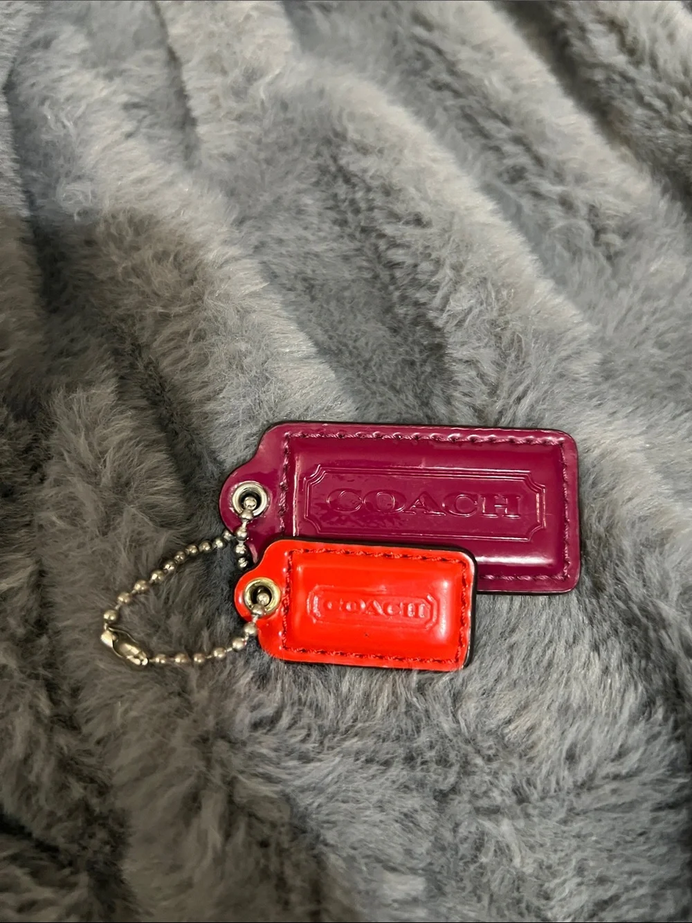 Coach Glossy Burgundy and Bright Orange Leather Bag Tags EUC